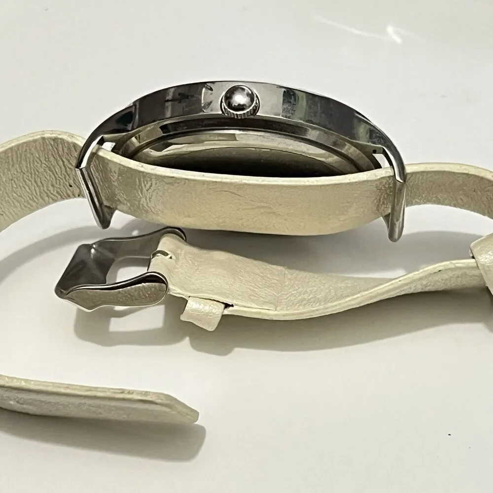 ALDO‎ AL795 Beautiful White Faux Leather Rhinestone Silver Bezel Watch
